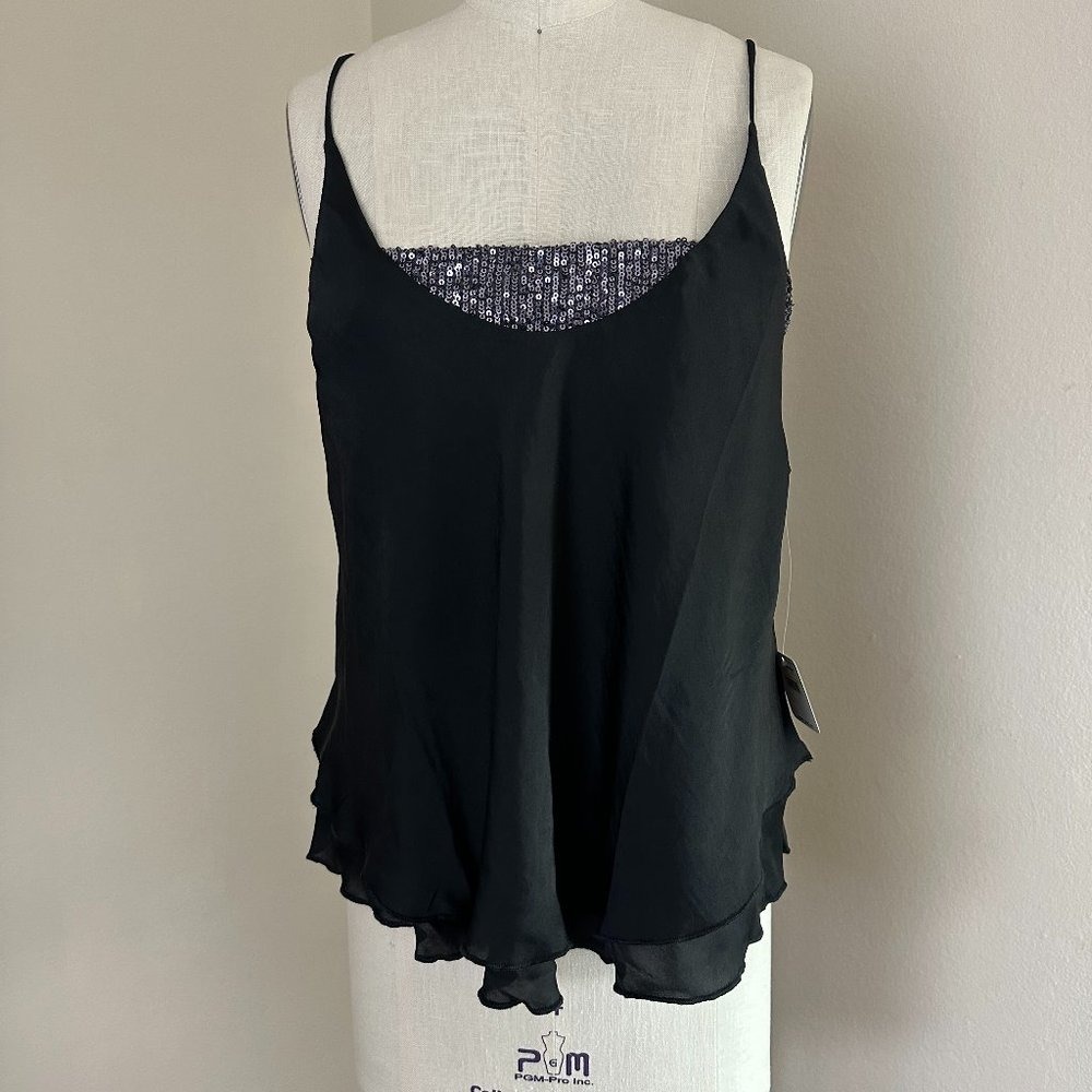 Free People Turn It On Cami Womens Medium Black Sequin Ruffle Camisole OB1064843